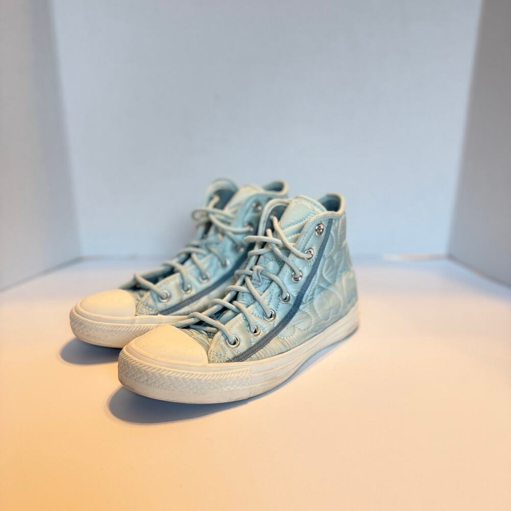 Converse Chuck Taylor High Top light Teal Blue Heart Quilted Shoes Womens 6 - Picture 8 of 9